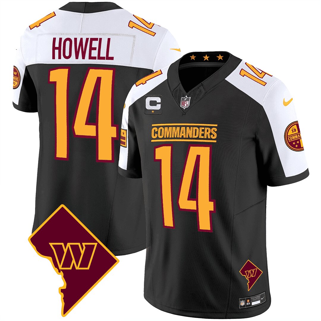 Men Washington Commanders 14 Howell Black DC Map Patch 2024 Nike Vapor Limited NFL Jersey